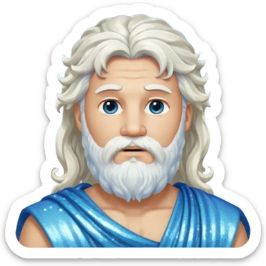 Aquilo, God of Winter Roman Deities with long white wavy hair and beard, ice blue sequin toga sticker