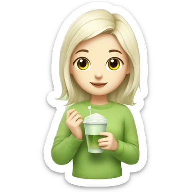 Cute girl holding a cat and cup of iced matcha  sticker
