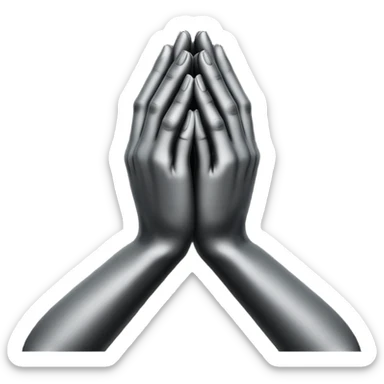 Minimal emoji, abstract praying hands simplified into solid black metal forms, subtle sacred reference, fashion avant-garde minimalism, no details, no glow, no neon, flat emoji style, centered, transparent background sticker