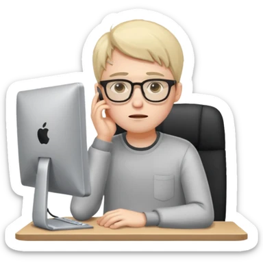 young male programmer very tired at the computer sticker