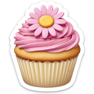 Vanilla cupcake with pink daisy shaped frosting  sticker