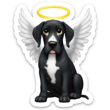 All black Great Dane with angel halo sticker