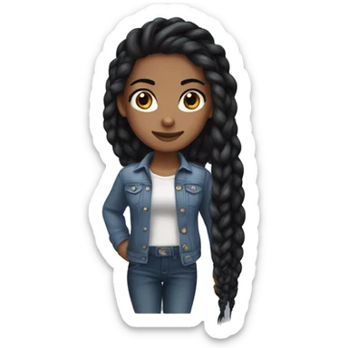 Girl with long black braided hair, brown brown eyes, silver hoop earrings, black hair, brown eyes, silver earrings. sticker