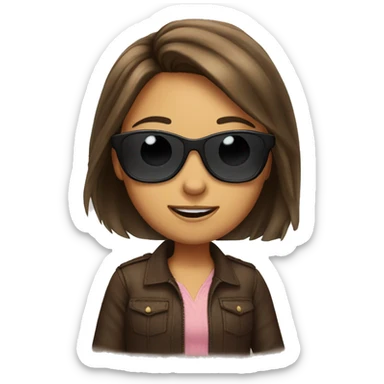 A girl with along brown hair wearing sunglasses and winking  sticker