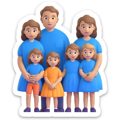 Family with mother, father and three little girls, everyone has light brown hair and blue eyes sticker