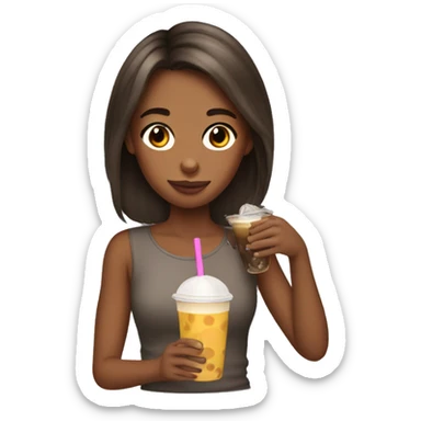 Brown skin brown hair girl drinking boba sticker