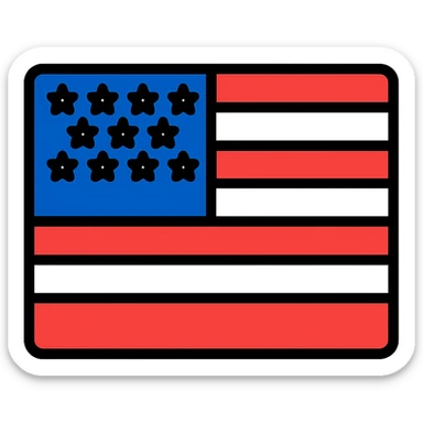 United States flag, modern minimalistic icon style, stripes and blue field with stars sticker