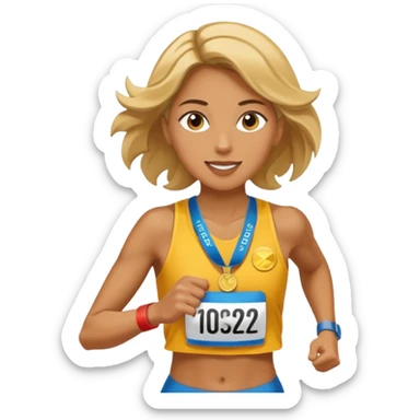 Female picking running a marathon with gold medal sticker