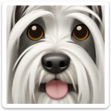 Skye terrier dog with dark fur around mouth and white fur everywhere else sticker