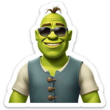 Shrek, wearing sunglasses, smirking emoji sticker