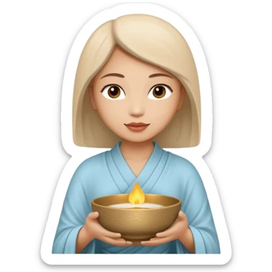 A woman holds a Buddhist empty bowl in her hands. There is a glow around the girl. sticker