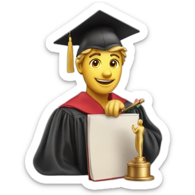 Proud Italian statue graduate in graduation hat with diploma sticker
