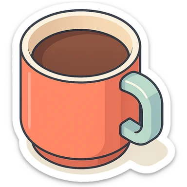 top view of a coffee mug, 2D isometric style, soft rounded shapes, clean contours, pastel palette, detailed shadows and highlights, modern illustration, transparent background sticker