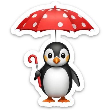 Penguin with red polka-dot umbrella sticker