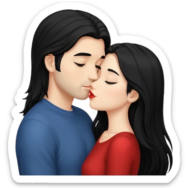 Long Black haired  couple kissing sticker