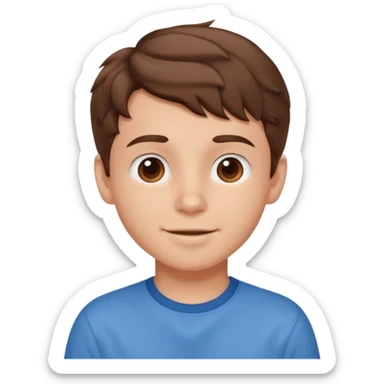 cute boy happy with heart eyes wavy short brown hair blue shirt sticker