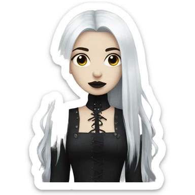 goth girl pale, black long hair sticker
