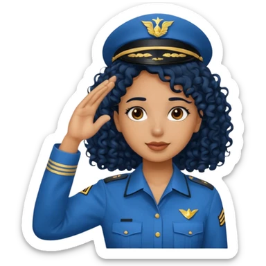 Brown girl with a blue shirt and curly hair saluting  sticker