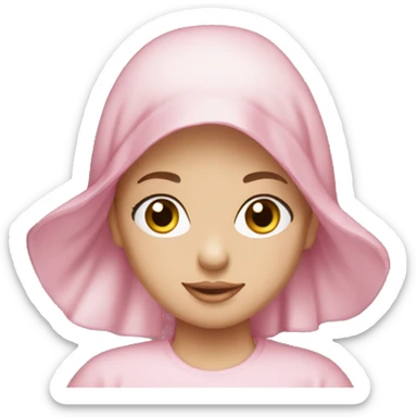Caucasian girl long eyelashes with pink satin bonnet sticker