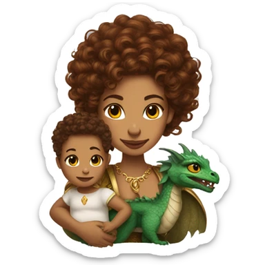 queen with brown curly hair and a baby dragon on her shoulder sticker