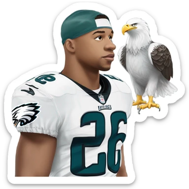 Philadelphia Eagles running back Saquon Barkley number 26 with bald eagle wings sticker