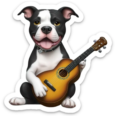 Black and white Pitbull playing banjo sticker