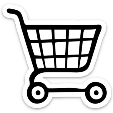 Hand-drawn shopping cart icon with a basket and wheels sticker