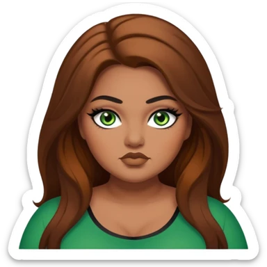 big plus size, long brown hair, baddie,pretty, makeup, black eyeliner, green eyes sticker