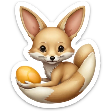 fennec carrying an unpeeled egg sticker