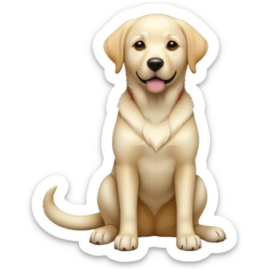 cinematic-[Labrador retriever]-realistic-full-body-sitting-emoji,-tail-resting-loosely-beside-its-paws,-head-tilted-dramatically, -sleek-[cream]-fur,-simplified-yet-realistic-focused-features,-highly-detailed,-glowing-with-an-almost-sarcastic-glow sticker