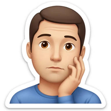 35 yers old man, pensive and tapping chin sticker