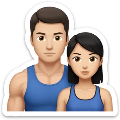 white dad with short brunette and in 30's  msucular. mom has long black hair and asian sticker