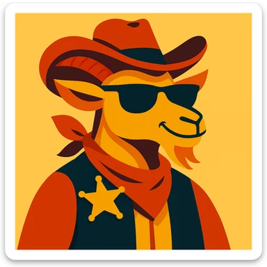 Add cool black sunglasses to the goat cowboy, keep the vibrant cartoon style. sticker