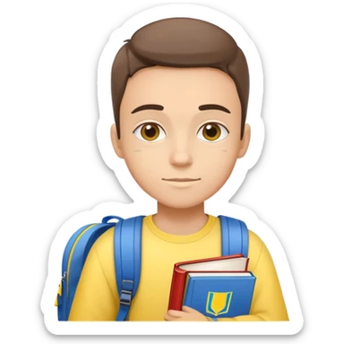 student with Ukrainian flag colors, backpack and books sticker