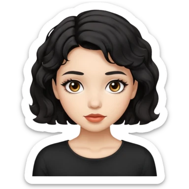 girl with black short wavy hair and with light makeup no lashes sticker