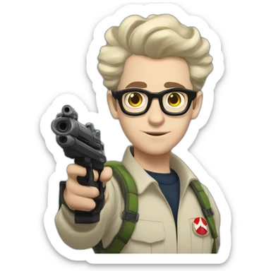 Egon Spangler ghostbusters young shooting a ghost sticker