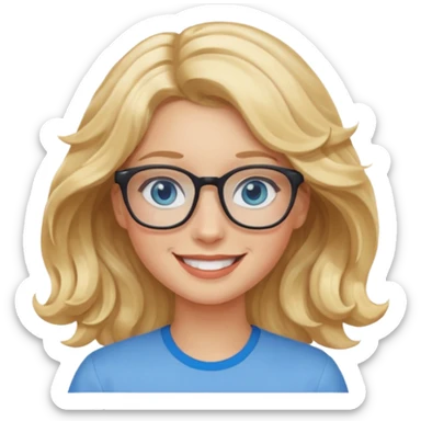 Wavy Blonde hair girl with blue eyes and glasses sticker