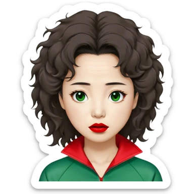 Han Mi-nyeo : Age: Late 80s
Appearance: A crazy woman with many wrinkles face, frizzy, very messy dark brown hair and dramatic red lipstick.
Outfit: Green player tracksuit sticker