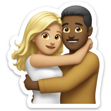 Blond man and hispanic woman hug each other sticker