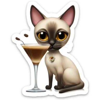 Siamese cat drinking espresso martini in a martini glass sticker