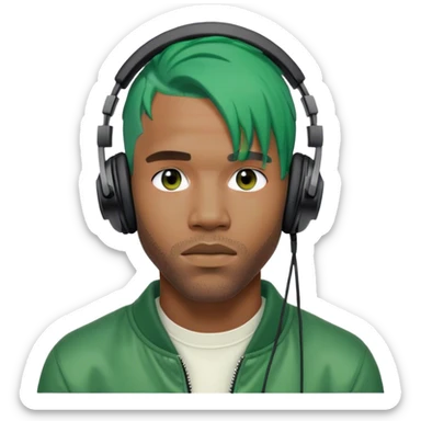 Frank Ocean, gren hair and headphones on  sticker