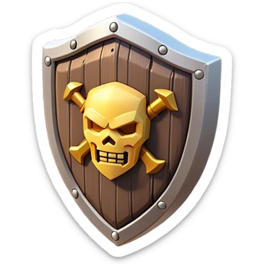 Clash of Clans aesthetic: Cinematic Playful 3D Isometric Shield Emoji, rendered in a 3D vector-style similar to standard emojis with minimal shading and bold, simplified shapes. A compact, distinct form with signature details, softly glowing with a fantasy RPG magic charm. Simplified yet unmistakably iconic, highly detailed and consistent, glowing with a soft radiance and high shine. Stylized with a touch of heroic grandeur and a soft glowing outline, capturing the essence of a beloved gaming relic with a friendly, playful manner! sticker