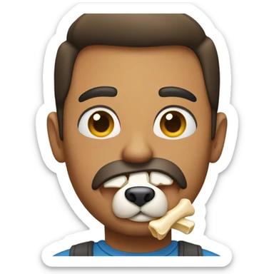Guy with half a dog bone in his mouth sticker