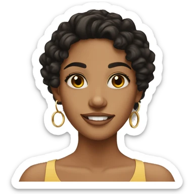 pretty tan girl with curly black hair and gold hoop earring  sticker