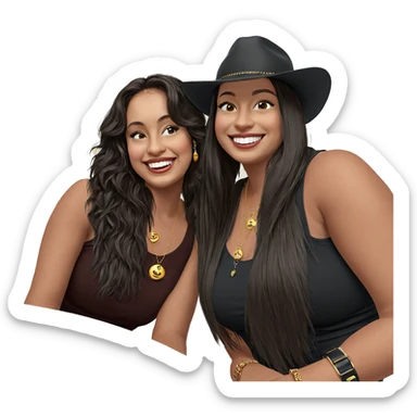 sisters smiling with jewelry sticker