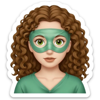 pale white girl with long brown curly hair green spa face mask  sticker