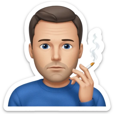 Ben Affleck looking tired holding a cigarette while wearing a blue sweater sticker