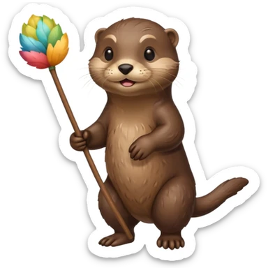 otter going home with a small bundle on a stick sticker
