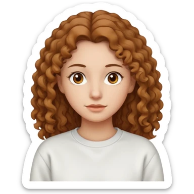 Una donna con una felpa semplice bianca,ha gli occhi marroni,i capelli marroni chiaro , c’è gli ha lunghi e ricci ma non troppo sticker