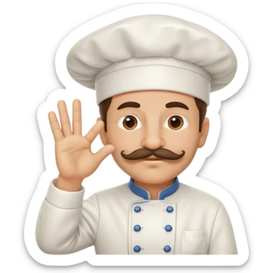 A cartoon Italian chef
	•	Doing the “chef’s kiss” hand gesture 🤌
	•	Wearing a chef’s hat and mustache sticker